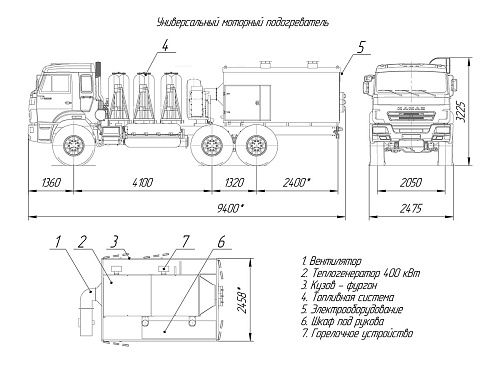 Универсальный моторный подогреватель (УМП-400) на метане на газовом шасси КАМАЗ